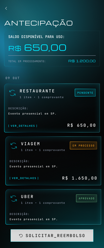 Tela de Antecipação de Despesas